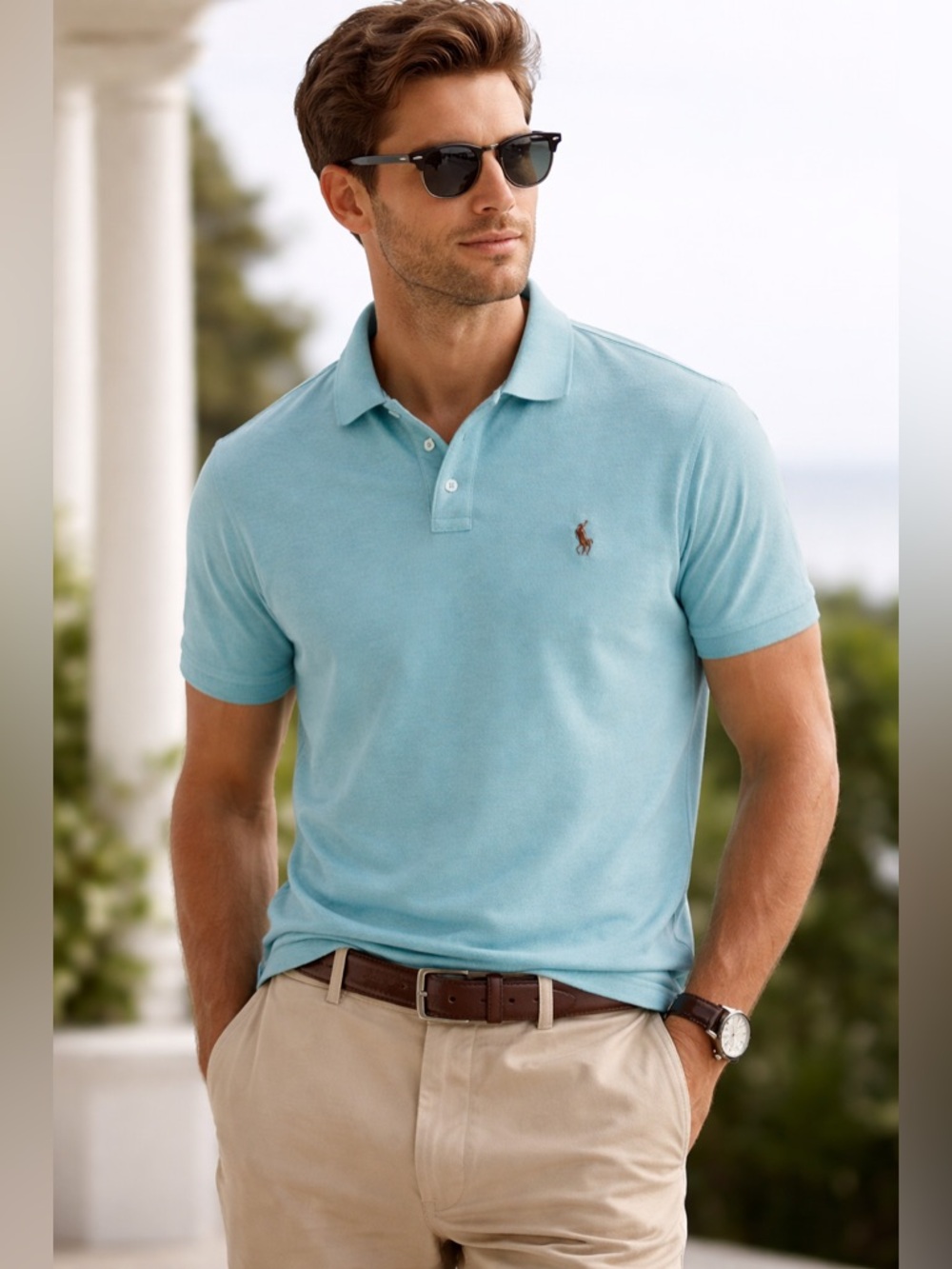 Ralph Lauren Classic Fit Polo Aqua Blue Cotton Timeless Preppy Luxury M